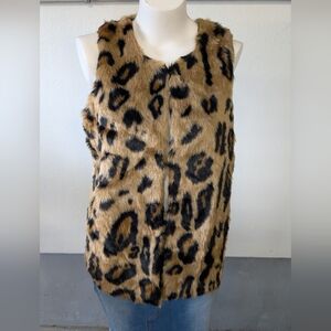 Animal Print Faux Fur Vest Side Bohemian Pockets Sz L NWT